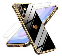 LeYi Cover Samsung Galaxy A57 5G Custodia con Vetro Temperato [2 Pack], Amore Cuore Paraurti Morbido TPU Sottile Case con Protezione Fotocamera per Samsung A 57 Donne, Nero
