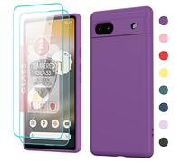 LeYi Custodia per Pixel 6A, Pixel 6A Case Slim con [2 Pack] Pellicola Protettiva Schermo in Vetro Temperato LeYi Silicone Liquido Morbido Microfibra Fodera Cover Case per Pixel 6A, Rosso Viola