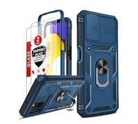 LeYi Custodia per Samsung A03s: custodia per Samsung A03s con custodia per fotocamera scorrevole + [2 confezioni] pellicola protettiva in vetro temperato, custodia integrale di grado militare a 360