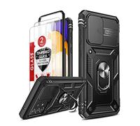 LeYi Custodia per Samsung Galaxy A52 4G / A52 5G / A52S 5G con [2 Pezzi] Vetro Temperato, Copertura della fotocamera Scorrevole Proteggere 360 Full Protezione Anello Supporto Bumper Case,Nero