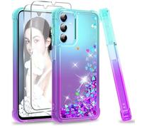 LeYi per Cover Samsung A15 5G/4G con Vetro Temperato [2 Pack],Brillantini Diamond Glitter Sabbie Custodia Samsung Galaxy A 15 Rigida Silicone Bumper Custodie Turquoise Violet Gradient