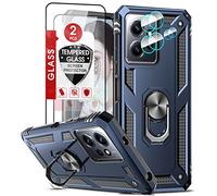 LeYi per Cover Xiaomi Redmi Note 12 4G (Non per 5G) Custodia con Vetro Temperato[2 Pack]+Pellicola Fotocamera[2 Pack], Grado Militare 360° Anello Supporto TPU Bumper Silicone Custodie Blu