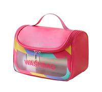 LEYILE Borsa per trucco Borsa cosmetica da viaggio Borsa da toilette impermeabile Borsa da toilette in pelle PU Organizzatori di trucco Borsa per cosmetici di grande capacità, Rosso rosato, 22* 16*
