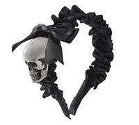 LEYILE Fascia nera per Halloween, con teschio, per donne, pieghettata, fascia per capelli punk