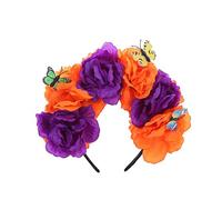 LEYILE Fascia per capelli con fiori per Halloween, ghirlanda floreale per capelli, con farfalle, decorazione da 10,2 cm