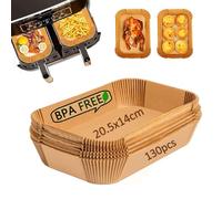 Leylve 130 pezzi di carta da forno per friggitrice ad aria calda Dual Zone, 20,5 x 14 cm, per friggitrice ad aria calda, accessori compatibili con Ninja AF300EU AF400EU, Princess e altri Fryer a