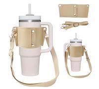 leyomgamz Borsa Porta Bottiglia d'Acqua per Stanley Cup, Custodia per Borraccia Stanley in Pelle PU, Borsa Stanley Cup con Tracolla e Tasca Tasca per ID, Adatta per Borracce da 9 a 12 cm di Diametro