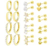Leyrens 12 paia orecchini donna helix piercing orecchio set, Piccoli cerchio bottone, Orecchini a cerchio zirconia, Piercing cartilagine orecchini piercing gioielli donna, per fori multipli