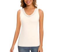 LEYSHE Intimo Termico Donna Invernale Maglia Termica Senza Maniche da Donna Canotta Termica in Pizzo con Scollo A V Sottogiacca con Pile Interno,Bianco,S