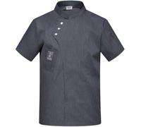 LEYWHEF Giacca da cuoco estiva, manica corta traspirante unisex, camicia da catering for servizi di ristorazione, cappotto da lavoro for panetteria dell'hotel(Gray,Large)