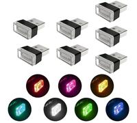 LEZED 7 luci USB per auto, illuminazione interna a LED, USB, per auto, laptop (7 colori: blu ghiaccio, rosso, rosa, viola, giallo, verde, blu, bianco).