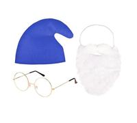 Lezevn 3 pezzi costumi nani sette puffi nani set nano cappello blu occhiali oro barba Natale fiaba costumi