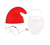 Lezevn 3 pezzi costumi nani sette puffi nani set nano cappello rosso occhiali oro barba Natale fiaba costumi