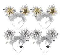 Lezevn 4 cerchietti per capelli con scritta "Happy New Year", color oro e argento, con stelle glitterate, per Capodanno, decorazioni per feste di Capodanno, accessori