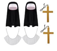 Lezevn 6 pezzi accessori costume suora cappello bianco collare oro croce pendente collana Halloween Cosplay accessori