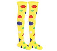 Lezevn Calzini lunghi con stampa a pois arcobaleno irregolari sopra il ginocchio per cosplay da clown per donne e ragazze, Giallo, Taglia unica