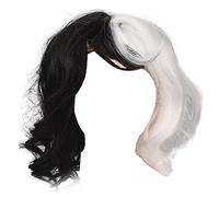 Lezevn Parrucca da donna per Halloween, a caschetto, mezza nera, metà bianca, rotolo corto, accessori per abiti perfetti per Halloween
