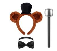 Lezevn Set di 3 accessori per costume da orso marrone, orecchie da orso, fascia nera con papillon e microfono per la Giornata mondiale del libro, Halloween, carnevale, cosplay, feste a tema