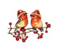 Lezevn Spilla smaltata a forma di pettirosso su ramo di bacche, spilla natalizia per festa della mamma, accessori per abiti carini