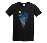 LEZHONGQIU Blue Forest Sunrise Nature Art Printed Men's T-Shirt Unisex Black Men Tees S