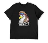 LEZHONGQIU Merica Bald Eagle USA Patriotic American Flag Mullet 4Th July Men's T-Shirt Unisex Black Men Tees S