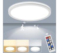 LEZOE Lampada da soffitto a LED dimmerabile con sensore di movimento, 18 W, 1800 lm, lampada da soffitto a LED, dimmerabile, 3000 K/4500 K/6500 K, IP54, per bagno, garage, scale, cantina, corridoio,