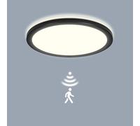 LEZOE Lámpara LED de techo con detector de movimiento, 18W 2000 lm, radar, sensor de movimiento, 3000K/4000K/6500K lámpara con sensor para baño, garaje, escaleras, sótano Ø22X2.5CM nero