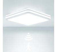 LEZOE Plafoniera LED con sensore di movimento IP65 impermeabile, 30W 4500lm 150(Lm/W) lampada da soffitto con sensore 3000K/4000K/6500K Ideale per bagno, garage, corridoio, balcone 26x26x6cm Bianco