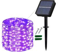 Lezonic Stringa di luci solari per esterni, 12 m, 120 LED, luci solari da giardino, 8 modalità, filo di rame impermeabile, per interni/esterni, patio, cancello, cortile, recinzione, matrimonio