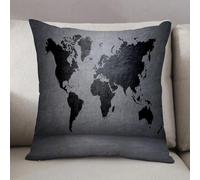 LEZUAHSH Federe per Cuscini,Cuscini Divano Fodera per Cuscino Camera da Letto Decorazione per Interni 50x50cm Cuscino,Grigio scuro, mappa del mondo colorata in nero su un muro di cemento Immagi