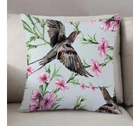 LEZUAHSH Federe per Cuscini,Cuscini Divano Fodera per Cuscino Camera da Letto Decorazione per Interni 50x50cm Cuscino,Uccello rondine e fiore pesca acquerello modello senza soluzione di continu