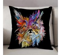 LEZUAHSH Federe per Cuscini,Cuscini Divano Fodera per Cuscino Camera da Letto Decorazione per Interni 50x50cm Cuscino,Dipinto di cane su sfondo nero sul tema dell'amore, amicizia, fedeltà, comp