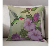 LEZUAHSH Federe per Cuscini,Cuscini Divano Fodera per Cuscino Camera da Letto Decorazione per Interni 50x50cm Cuscino,sizione di colibrì in volo con fiori tropicali e boccioli di ibisco su rami