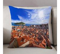 LEZUAHSH Federe per Cuscini,Cuscini Divano Fodera per Cuscino Camera da Letto Decorazione per Interni 50x50cm Cuscino,Paesaggio urbano europeo Tramonto della città di Dubrovnik con l'isola Cult