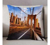 LEZUAHSH Federe per Cuscini,Cuscini Divano Fodera per Cuscino Camera da Letto Decorazione per Interni 50x50cm Cuscino,Stati Uniti, mattina presto sul famoso ponte di Brooklyn Architettura di Ne
