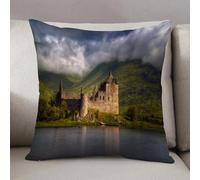 LEZUAHSH Federe per Cuscini,Cuscini Divano Fodera per Cuscino Camera da Letto Decorazione per Interni 50x50cm Cuscino,Riflessi del castello nella luce del mattino Highlands Scozia cielo nuvolos