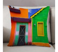LEZUAHSH Federe per Cuscini,Cuscini Divano Fodera per Cuscino Camera da Letto Decorazione per Interni 50x50cm Cuscino,Case caraibiche in colori vivaci a Isla Mujeres Messico America Latina Foto