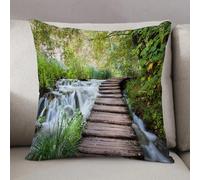 LEZUAHSH Federe per Cuscini,Cuscini Divano Fodera per Cuscino Camera da Letto Decorazione per Interni 50x50cm Cuscino,Insieme, passerella in legno lungo il ruscello nel verde paesaggio acquatic