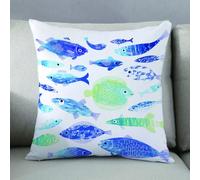 LEZUAHSH Federe per Cuscini,Cuscini Divano Fodera per Cuscino Camera da Letto Decorazione per Interni 50x50cm Cuscino,Modelli di pesci artigianali con linee d'onda e motivi di nuvole nel cielo,