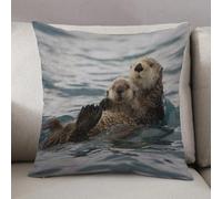 LEZUAHSH Federe per Cuscini,Cuscini Divano Fodera per Cuscino Camera da Letto Decorazione per Interni 50x50cm Cuscino,Una lontra di mare madre con il suo cucciolo appena nato.