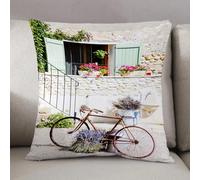 LEZUAHSH Federe per Cuscini,Cuscini Divano Fodera per Cuscino Camera da Letto Decorazione per Interni 50x50cm Cuscino,Bici, pietra rurale europea francese e mediterranea con bici in campagna, P