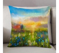 LEZUAHSH Federe per Cuscini,Cuscini Divano Fodera per Cuscino Camera da Letto Decorazione per Interni 50x50cm Cuscino,Tarassaco, fiordaliso, margherita, fiori sul prato prima del tramonto F