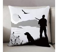 LEZUAHSH Federe per Cuscini,Cuscini Divano Fodera per Cuscino Camera da Letto Decorazione per Interni 50x50cm Cuscino,Silhouette di un cacciatore con cane in un bellissimo posto illustrazione v
