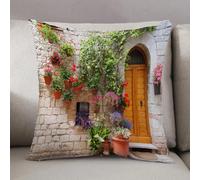LEZUAHSH Federe per Cuscini,Cuscini Divano Fodera per Cuscino Camera da Letto Decorazione per Interni 50x50cm Cuscino,Fiori colorati all'esterno di una casa nella città collinare italiana di As