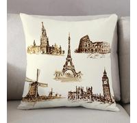 LEZUAHSH Federe per Cuscini,Cuscini Divano Fodera per Cuscino Camera da Letto Decorazione per Interni 50x50cm Cuscino,set attrazioni il Cremlino la Torre Eiffel il Colosseo il Big Ben il Mulino