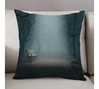 LEZUAHSH Federe per Cuscini,Cuscini Divano Fodera per Cuscino Camera da Letto Decorazione per Interni 50x50cm Cuscino,Panchina nel parco in una notte buia e misteriosa Foresta spaventosa Tema h