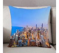 LEZUAHSH Federe per Cuscini,Cuscini Divano Fodera per Cuscino Camera da Letto Decorazione per Interni 50x50cm Cuscino,Skyline di Chicago, vista aerea della città con il lago Michigan, panorama