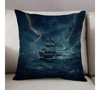 LEZUAHSH Federe per Cuscini,Cuscini Divano Fodera per Cuscino Camera da Letto Decorazione per Interni 50x50cm Cuscino,Paesaggio, onde del tempo tempestoso pirati nave d'epoca a vela pittura a o