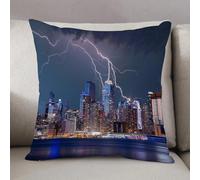 LEZUAHSH Federe per Cuscini,Cuscini Divano Fodera per Cuscino Camera da Letto Decorazione per Interni 50x50cm Cuscino,Tempesta e tuono di notte a New York City Vista apocalittica e drammatica