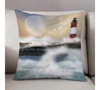 LEZUAHSH Federe per Cuscini,Cuscini Divano Fodera per Cuscino Camera da Letto Decorazione per Interni 50x50cm Cuscino,Faro, mare in tempesta dipinto a olio che schizza la luna e il